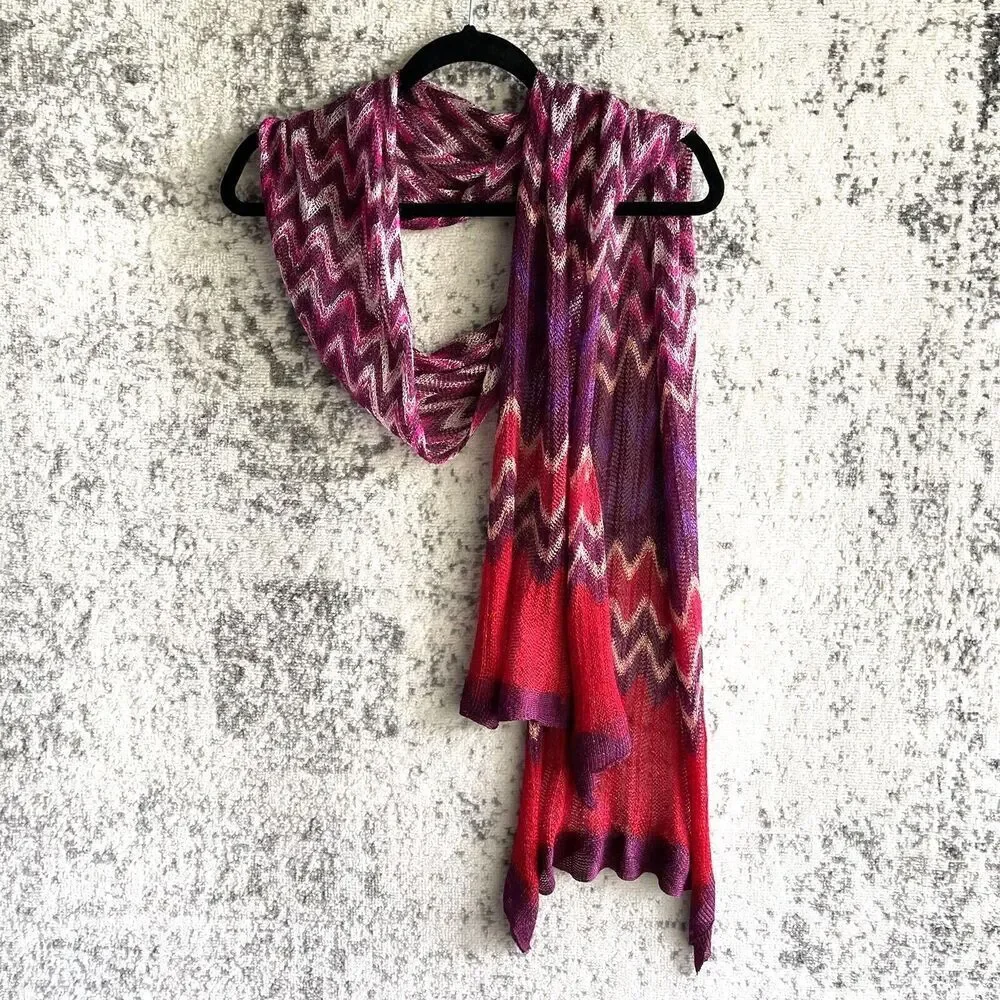 Collectioneighteen 90s Y2K Crochet Scarf Metallic Red Purple Silver Travel Music